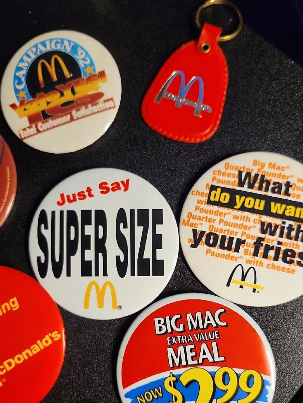 Vintage McDonald's Red, White, Black, Yellow Promotional Button & Keychain Lot
